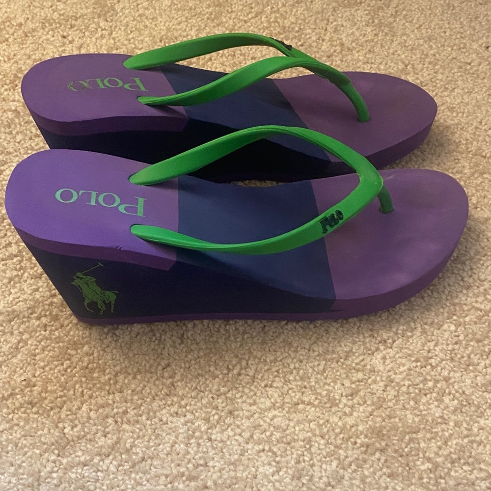 Polo by Ralph Lauren Green and Purple Wedge Sandals - Picture 2 of 5